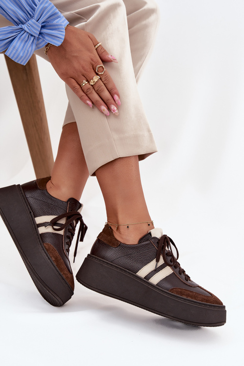 Kožené dámské tenisky na platformě Zazoo 3775 čokoládové