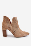 Prolamované semišové boty na vysokém podpatku Béžová Leanna
