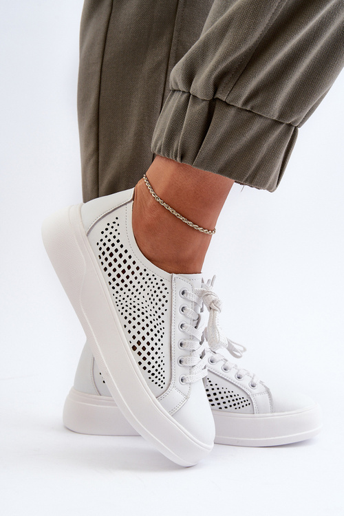 Bílé Dámské Kožené Tenisky Na Platformě S.Barski LR505