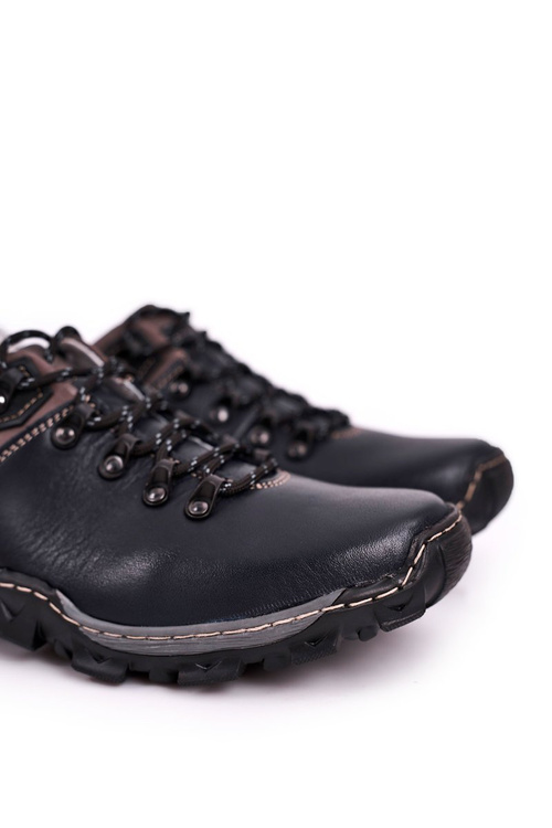 Pánske kožené trekkingové topánky Navy modré