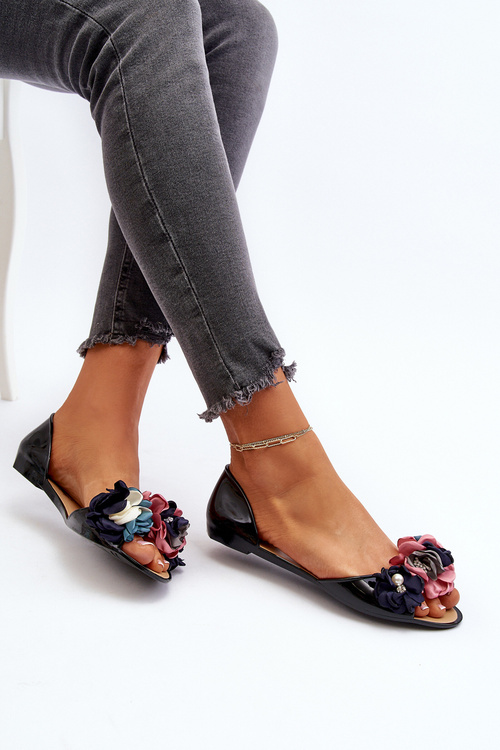 Čierne dámske gumové baletky s kvetmi Junikla