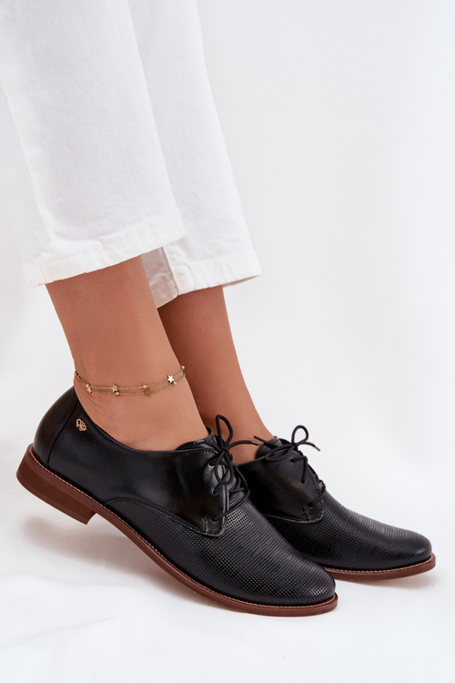 Dámske kožené elegantné šnurovacie topánky Zazoo 4238 Čierne