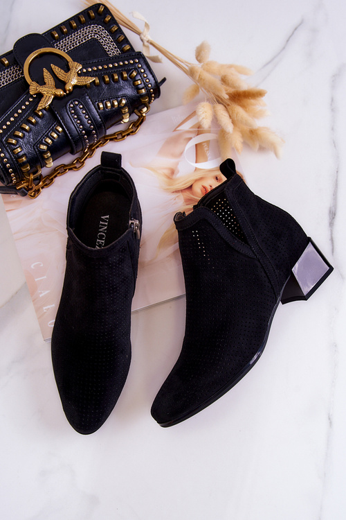 Prolamované Semišové Boty Se Zářezem Černá Carine