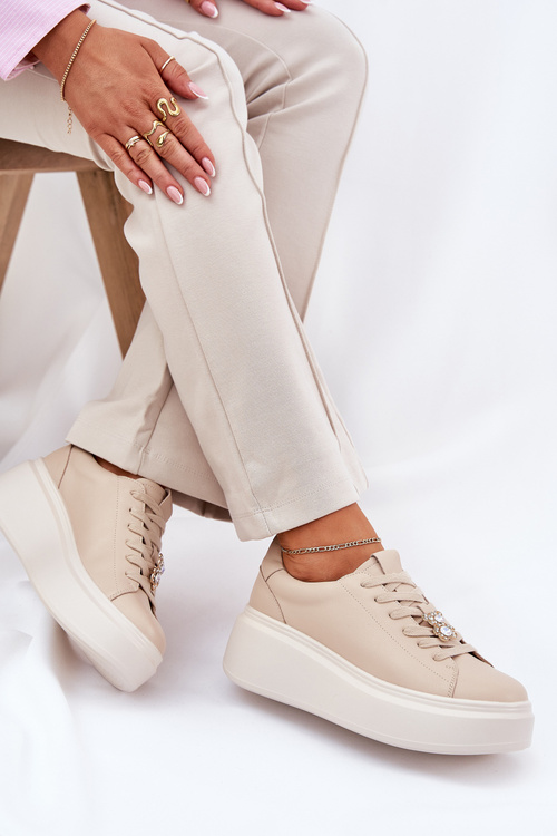 Dámské Kožené Sportovní Boty Na Platformě S Připínáčkem Vinceza 39922 Béžové