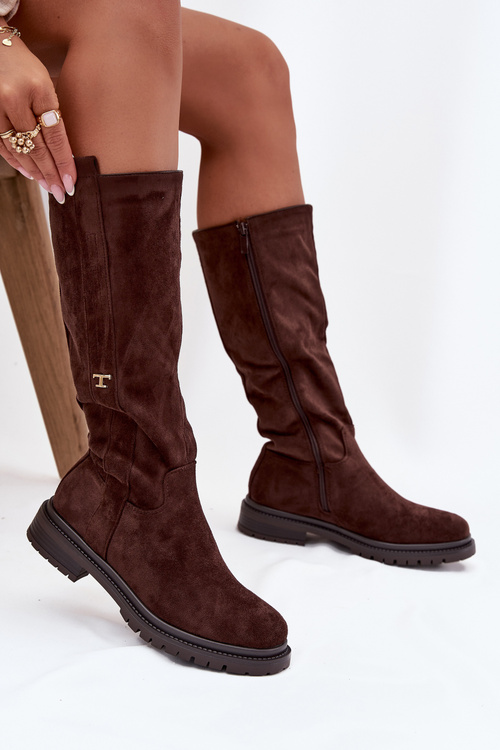 Dámske topánky s vyteplením na plochom podpätku Eco semiš čokoládové Delyssa