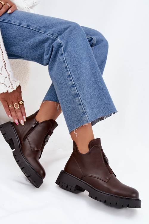 Zateplené Nízké Boty Dámské S Ozdobou Na Zip Hnědé Lavira