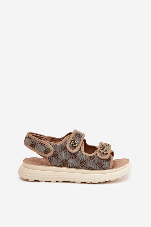 Dámské Vzorované Textilní Sandály Se Zlatými Detaily Khaki Pefese