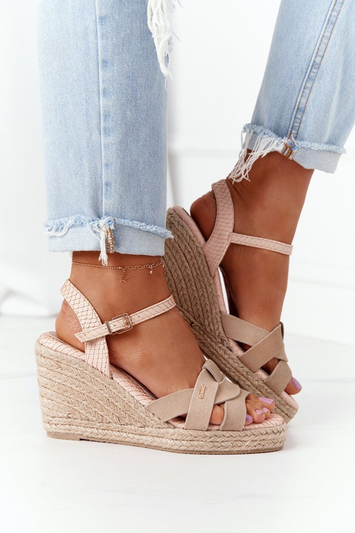 Kožené Klínové Sandály Big Star HH274380 Béžové