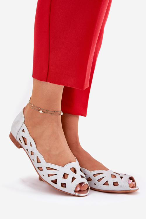 Perforované baleríny s odhalenými prstami strieborné Calgis