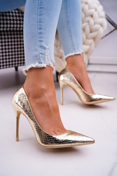 Dámske podpätky lu boo boo hadí pokožka zlatá BC-791