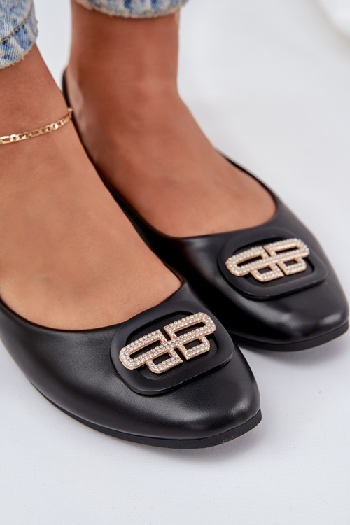 Baleríny Na Plochéj Podošve S Ozdobou Čierne Ainoria