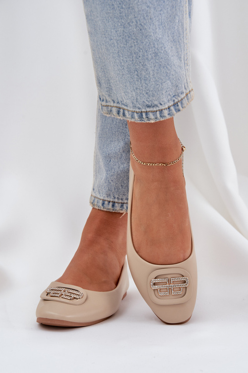 Baleríny Na Ploché Podešvi S Ozdobou Béžové Ainoria