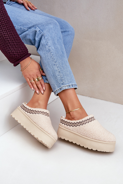 Snehule Papuče Na Platforme S Kožušinou Typu Baránok Svetlo Béžové Leaniella