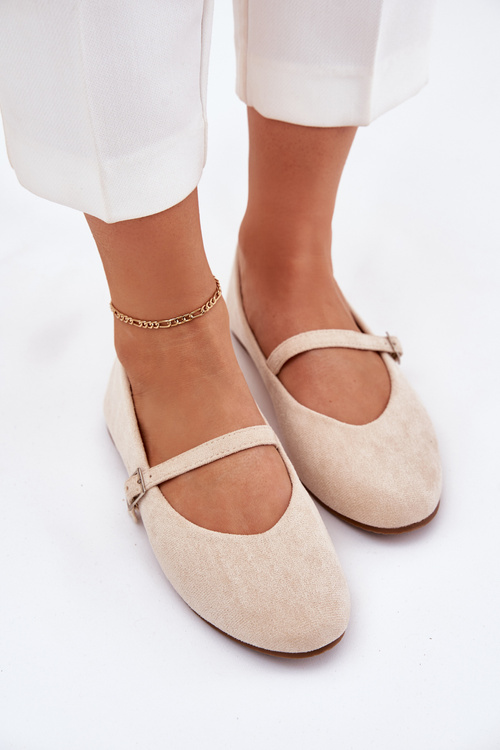 Ploché baleríny s páskem eko semišové béžové Tirilina