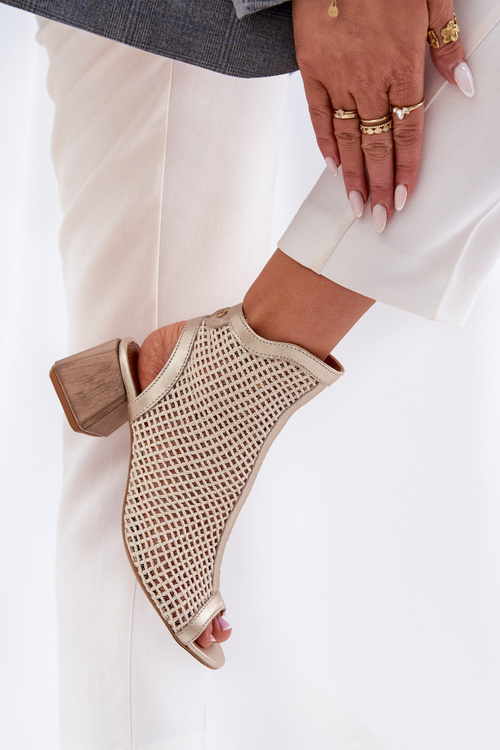 Dámské Kožené Botky Na Podpatku S Odkrytou Patou Maciejka 06899-25 Zlatohnědé