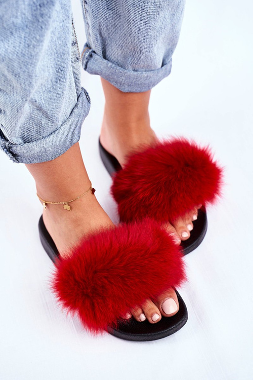 Dámské Nazouváky s přírodni Kožešinou červené Bushido