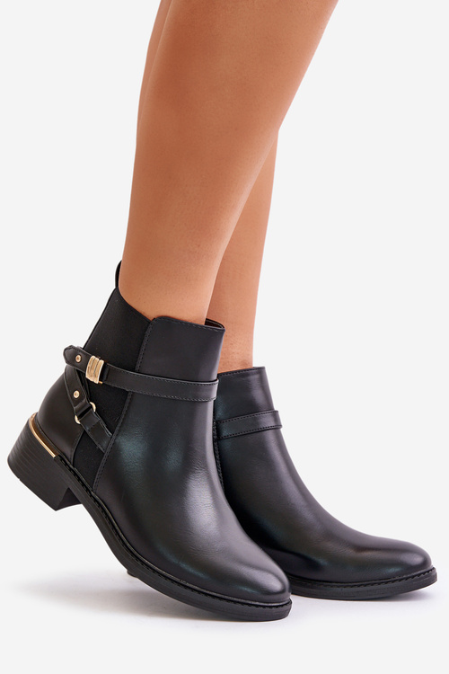 Dámské Botky Zateplené S Ozdobnými Pásky Černé Kikirra