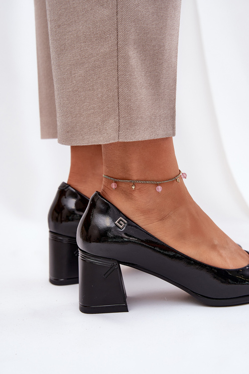 Kožené Lakované Čerpadla Na Podpatku Vinceza 91130 Černé