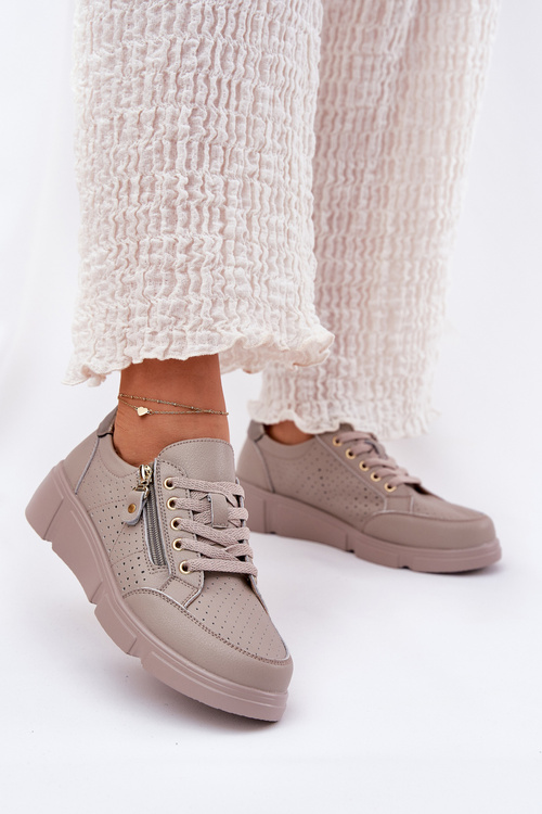 Kožené Sportovní Boty Tenisky Na Platformě Se Zipem Vinceza 88019 Tmavě Béžové