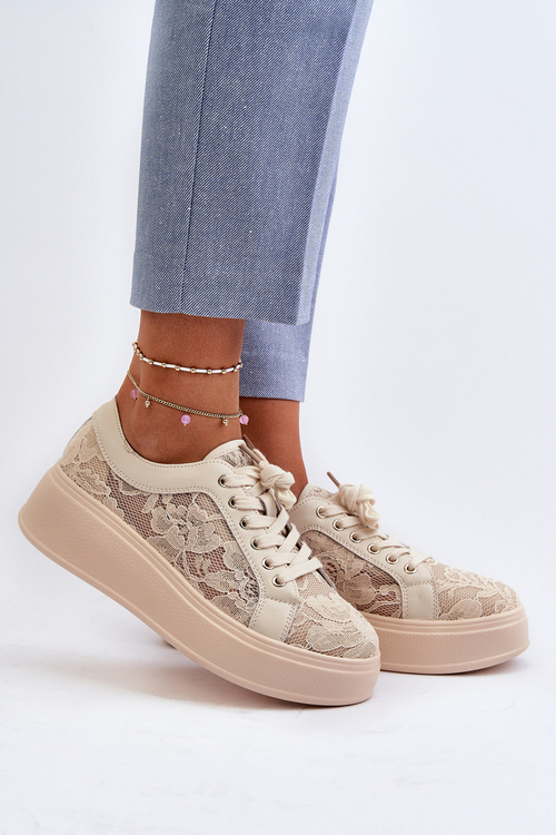 Dámské Krajkové Sneakersy Na Platformě S.Barski HY51-059 Béžové