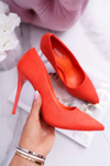 Dámské semišové lodičky na jehlovém podpatku oranžové Yanna