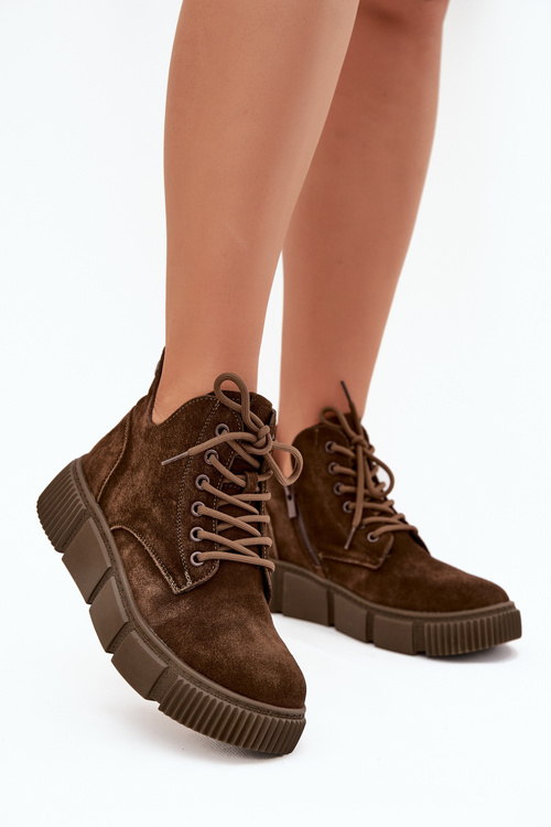 Semišové Nízke Dámske Čižmy Na Platforme Big Star SS274595 Hnedé