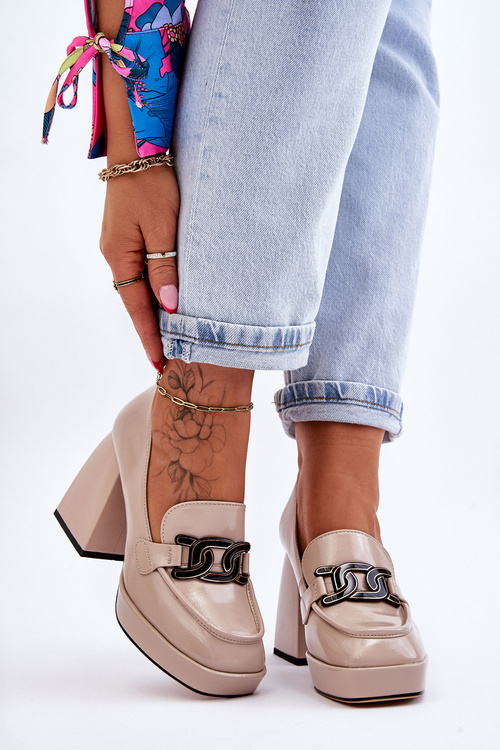 Kožené Lodičky Na Masivních Podpatcích Béžove Maximo