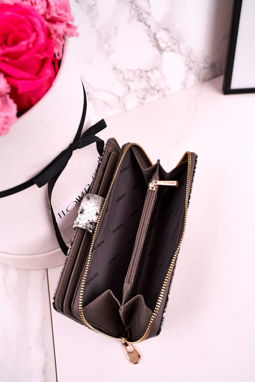 Veľká kožená dámska peňaženka Patrizia lakovaná šedá