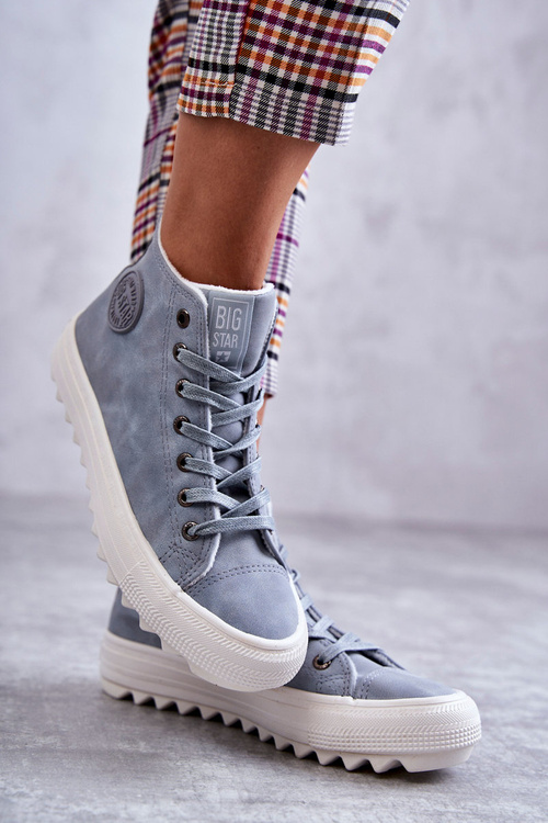 Dámské Kožené Teplé Tenisky Big Star EE274115 Světle Modré