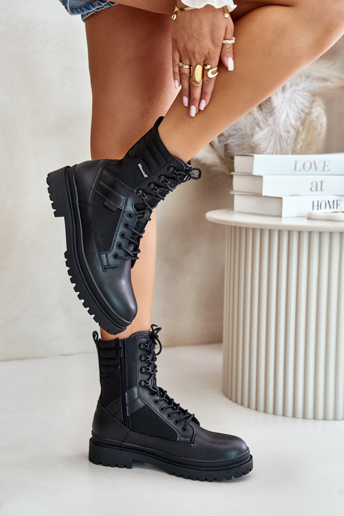 Kožené Traperky Kotníkové Boty Pánské Zateplené Big Star OO174164 Černé