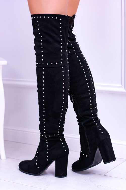 Černé suede boty nad kolenem Almo