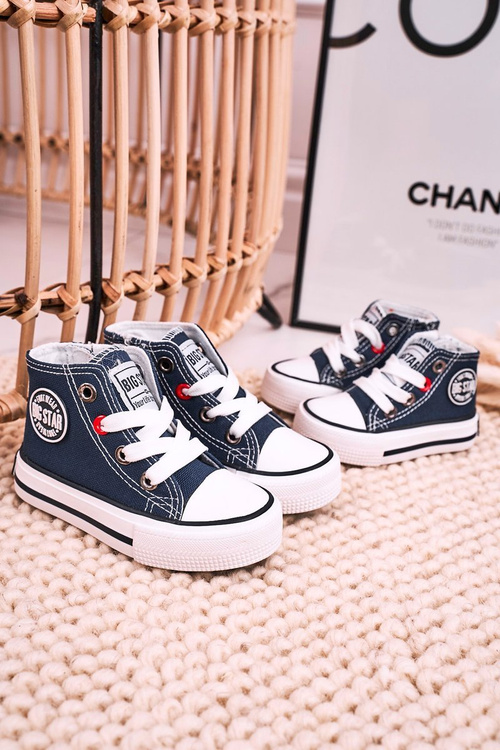 Detské vysoké tenisky s veľkou hviezdou HH374189 Navy Blue Slider