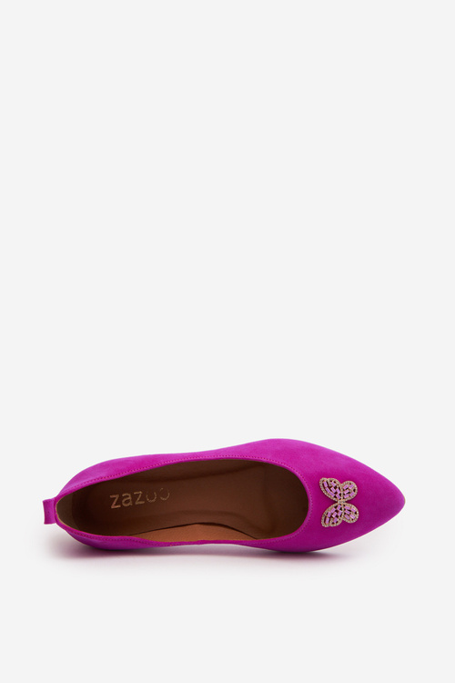 Kožené balerínky s ozdobou Zazoo 2885 Zlato-Biele