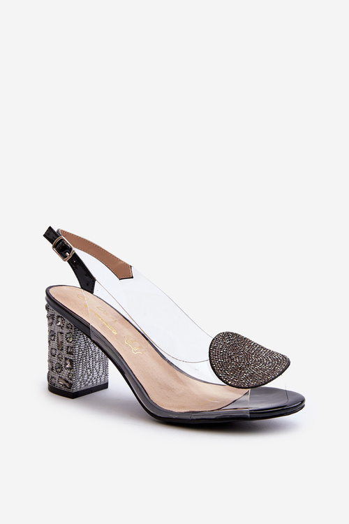 Průhledné sandály na podpatku černé D&A MR38-112