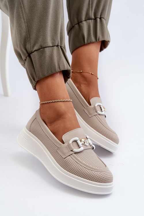 Dámske kožené mokasíny na platforme béžové S.Barski LR720