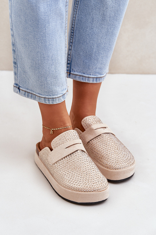 Dámské sandály zdobené zirkony na platformě béžové Deorani