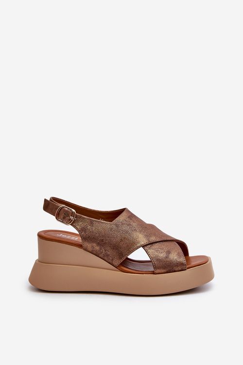 Dámske sandále z eko kože na platforme a klinovej podošvy meďové Vaiara