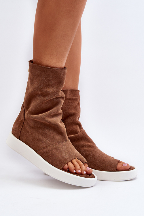 Hnedé Dámske Zamszové Sandále S Hornou Časťou Zazoo 3441