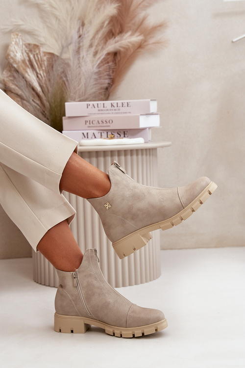 Zateplené dámské boty s odřením z eko kůže zlaté Verietta