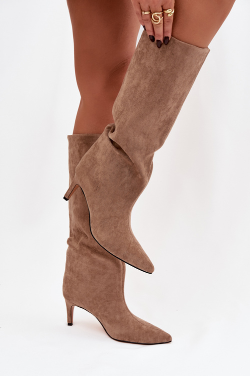 Dámské kozačky na skluzavku vyhřívané na jehlu Béžové olivové