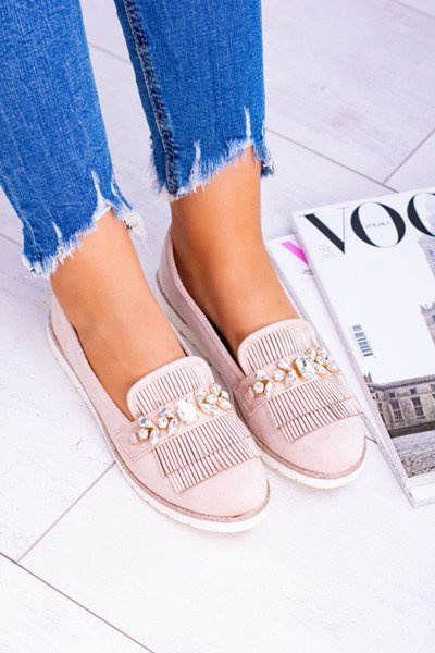 Béžové semišové mokasíny s kryštálmi Vivaro