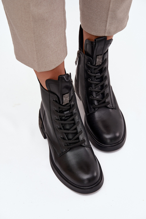 Kožené dámské kozačky na nízkém podpatku Vinceza 66818 Černé