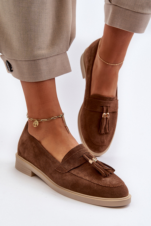 Zazoo 3420 Semišové Dámské Mokasíny na Ploché Podrážce Hnědé