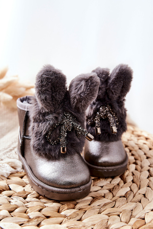 Dívčí Sněhové Teple Boty S Kožešinou S Ušima šedé Bunny