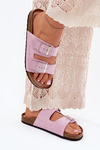 Dámské sandály na korkové platformě s přezkami levandulové Evisolla