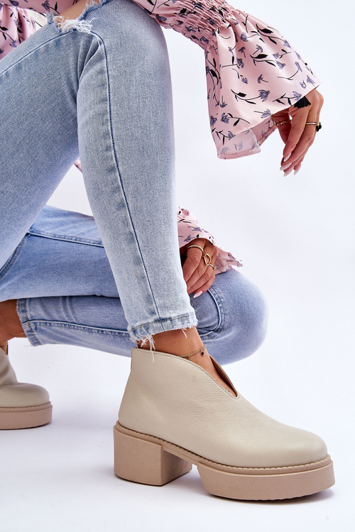 Kožené topánky na masívnej päte Nicole 2795/054 Svetelná béža