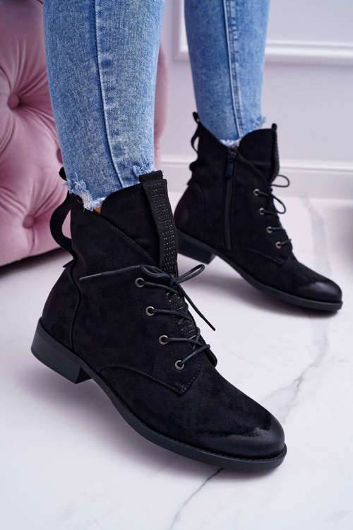 Dámske vysoké čierne semišové topánky 75-13