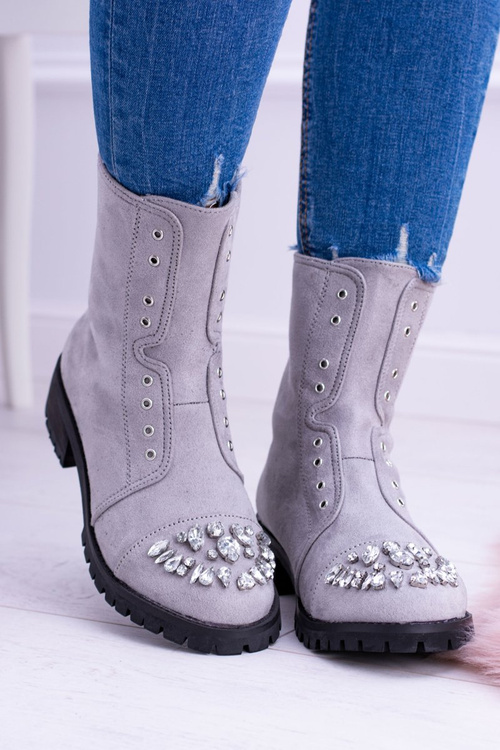 Lu Boo Šedá dámska členkové topánky s Carrie zirkónmi