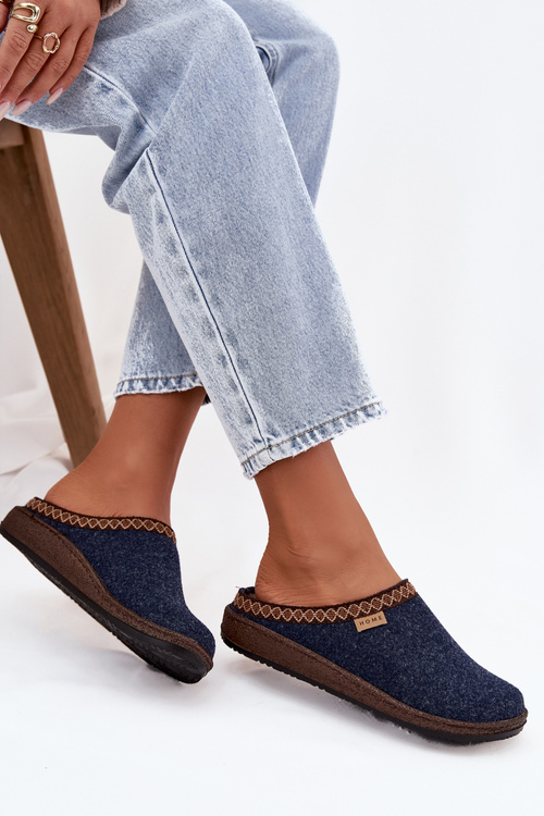 Dámské pantofle s výšivkou Inblu NL000009 tmavě modré