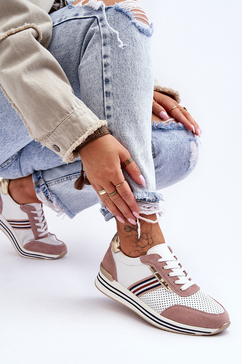 Kožené sportovní boty S.Barski AL21575 bílo-růžové